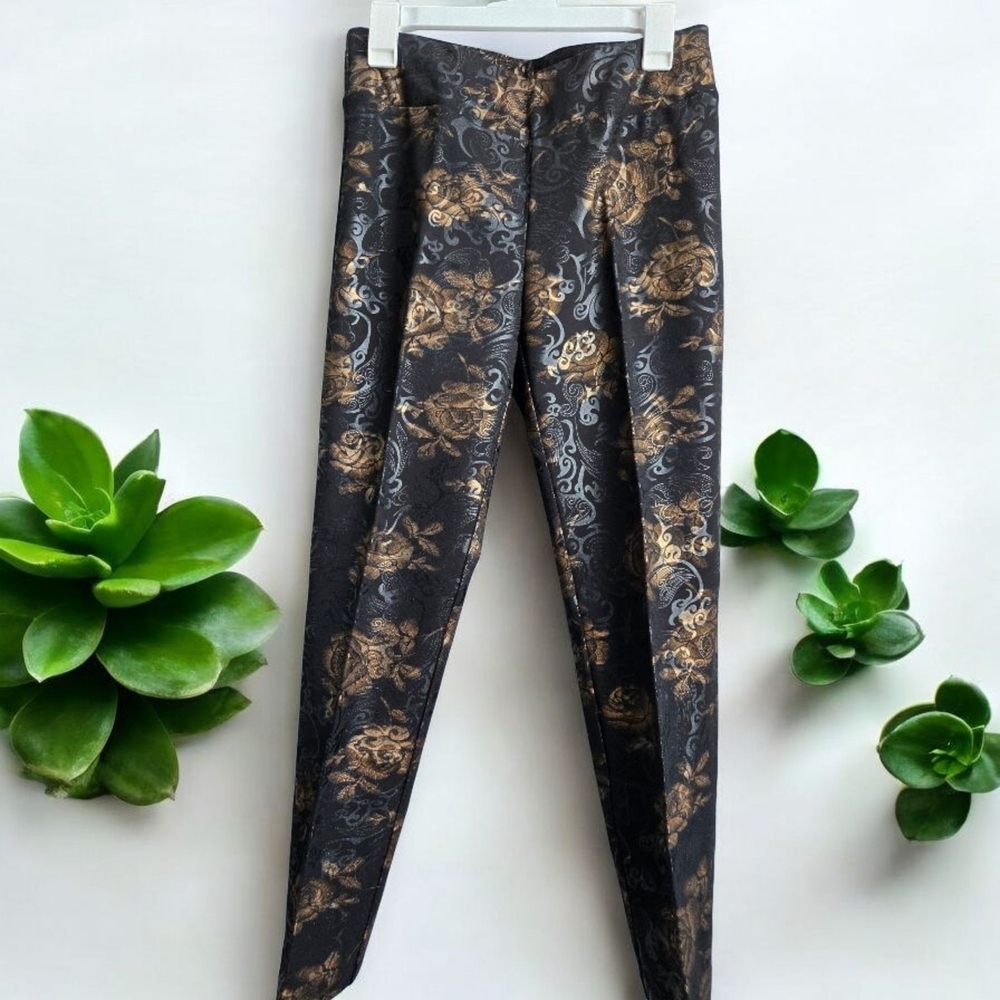Insight Black and Gold Ornate Ankle Pants,  Size 10 - Picture 3 of 6